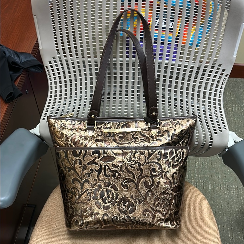 Brahmin Floral Brown Tote Bag with Ornate Design